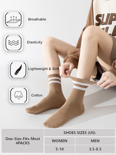 YUWELL Comfortable Striped Crew Socks for Women | Cotton Cozy Casual Wear | Size 5-10 Pairs | Perfect for Everyday Use |
