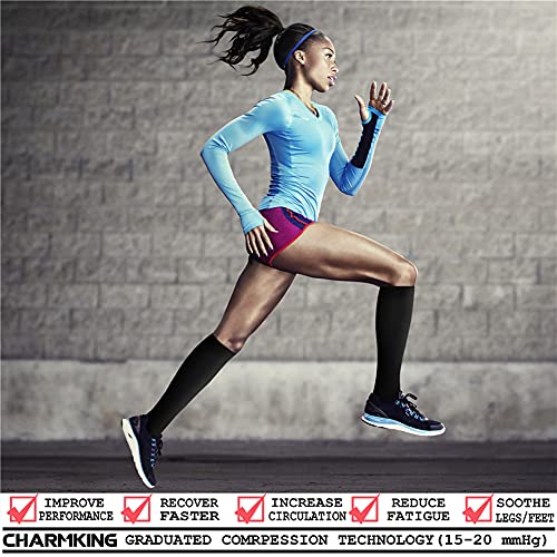 CHARMKING Compression Socks for Women & Men Circulation (8 Pairs) 15-20 mmHg Best Support for Athletic Running, Hiking,
