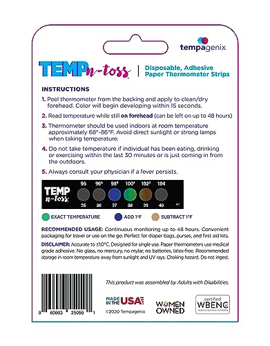 Fast Reading Temp-N-Toss Disposable Forehead Thermometer Strips for Accurate & Hygienic Adult Temperature Measurement -