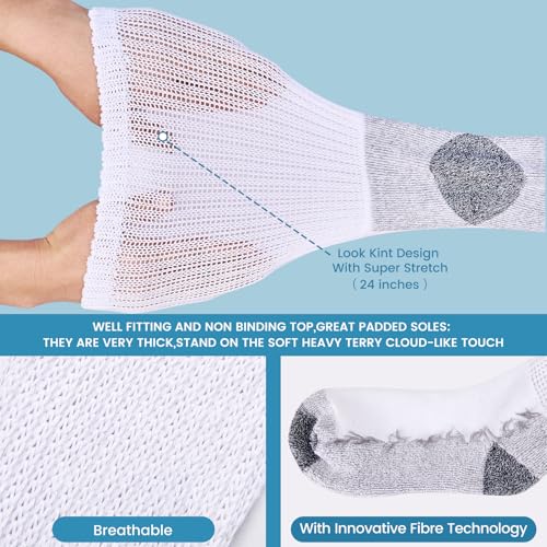 Diabetic Socks for Men and Women | Loose Fit Non-Binding Seamless Cuff | Extra Wide Cotton Crew Socks | Black and White